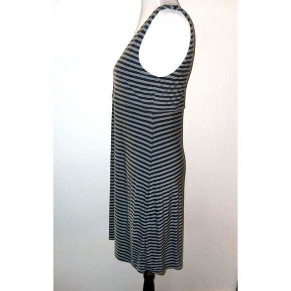 Athleta Santorini Black & Gray Striped Sleeveless Modal-Blend Tank Dress Size-M - Picture 2 of 8